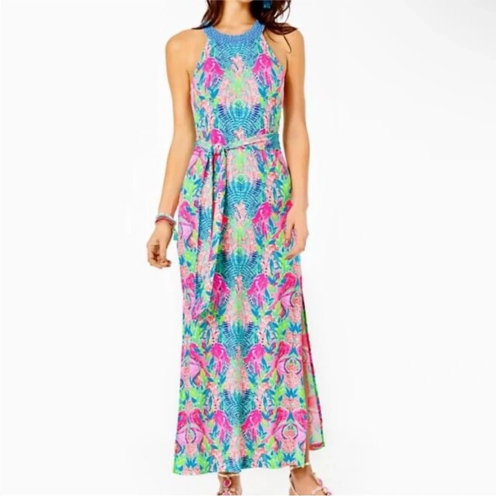 Lilly Pulitzer Monterrey Maxi Knit Dress Multi Reeflections Tropical Blue/Pink M - Picture 3 of 14